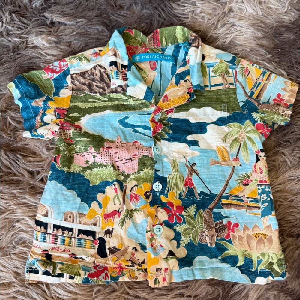 Tori Richard Kids Tropical Button Down Shirt - Blue and Green